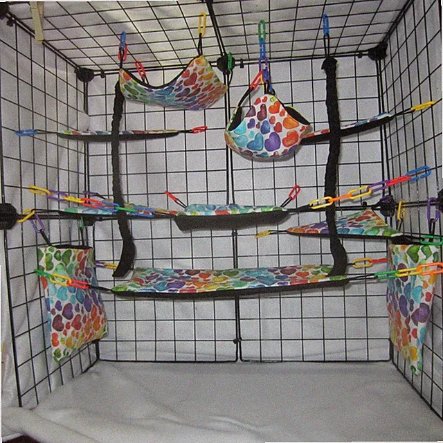 17 pc Sugar Glider Cage Set - Multi Color Hearts - Rat Cage Set, Accessories