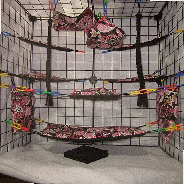 17 pc Sugar Glider Cage Set - Pinwheels and Flowers - Rat Cage Set, bedding