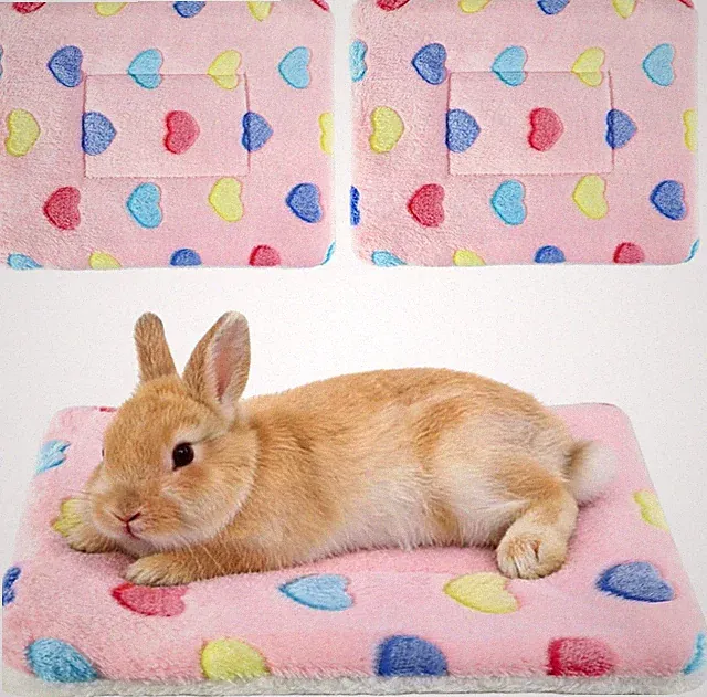 2 Pcs Bunny Bed, Washable Rabbit Bed, Double-Sided Fleece Sleeping Pad for Guine