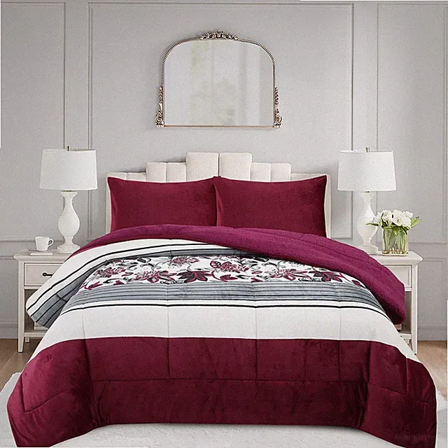 3PCS Comforter Set Fluffy Ultra Cozy Soft Printed Micromink Sherpa Comforter Set
