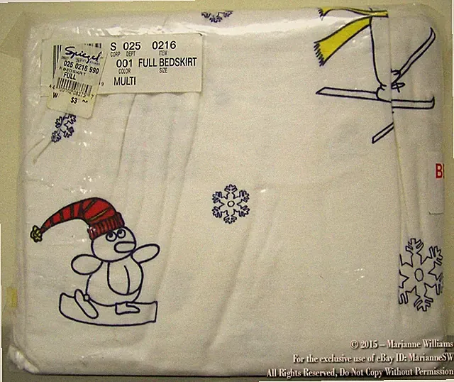 $40 VALUE NEW FULL FLANNEL WINTER BED SKIRT PENGUINS SNOWFLAKES DOG SKIING MOOSE