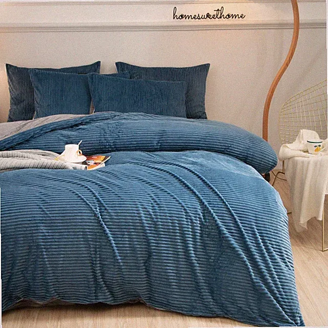 4Pcs Bed Duvet Cover Set Skin Friendly Coral Fleece Comforter Cover Queen King
