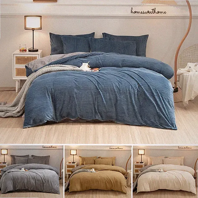 4PCS Ultra Soft Plush Comforter Cover Warm Flannel Fleece Duvet Cover for Winter