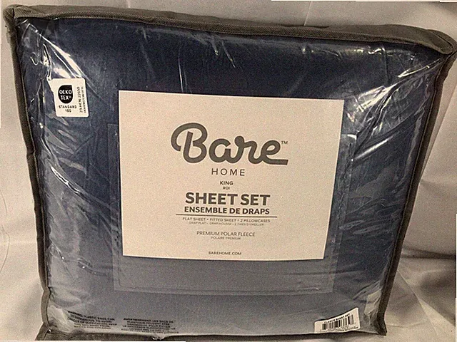 Bare Home Fleece Sheet Set,King Size ,Dark Blue,4 Pc