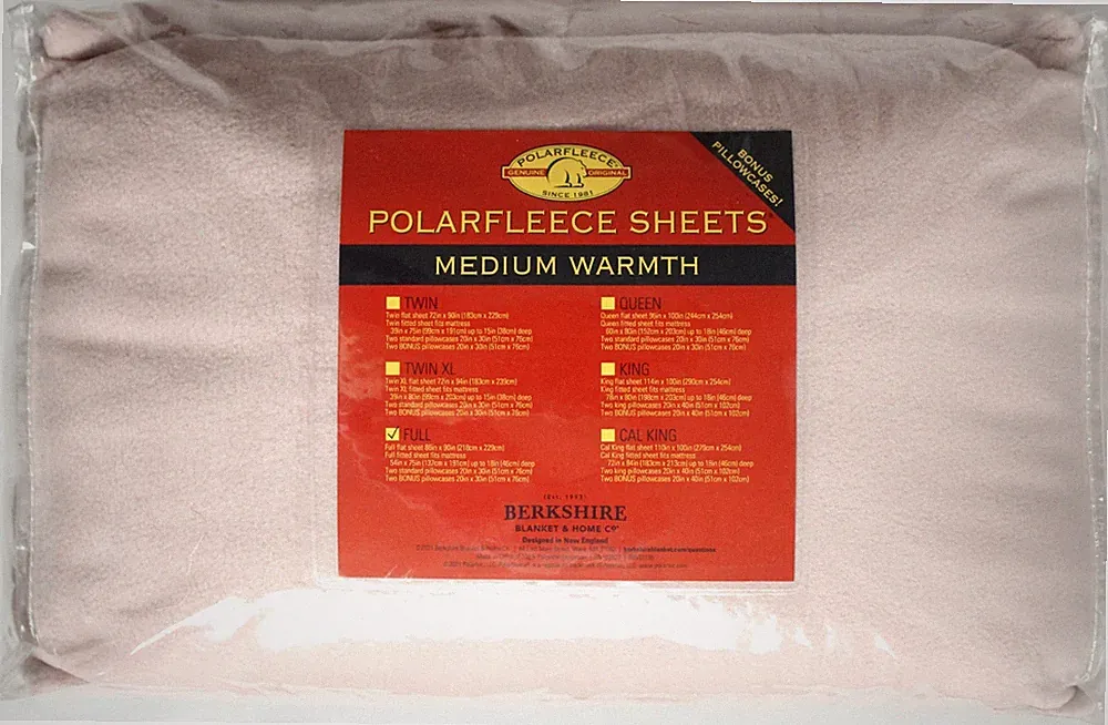 Berkshire Polarfleece Sheets Set Medium Warmth FULL SIZE Blush Pink Fleece