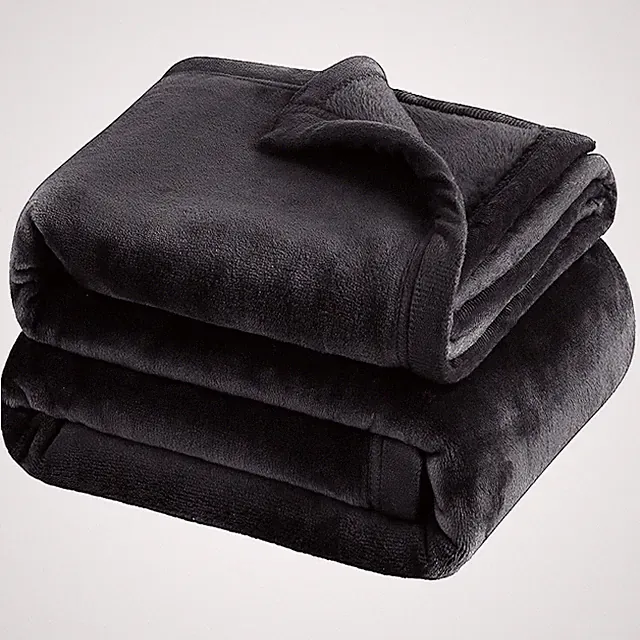 Black Mink Fleece Throws Super Soft Reversible Twin Queen Size Sofa Bed Blanket