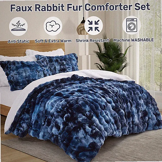 Extra Warm 3PC Comforter Soft Faux Fur Plush Sherpa Fleece Blanket Antistatic