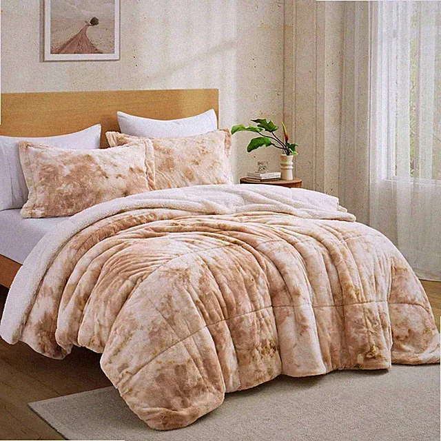 Extra Warm Sherpa Fleece Plush Bed Blanket Antistatic Reversible Comforter Sets