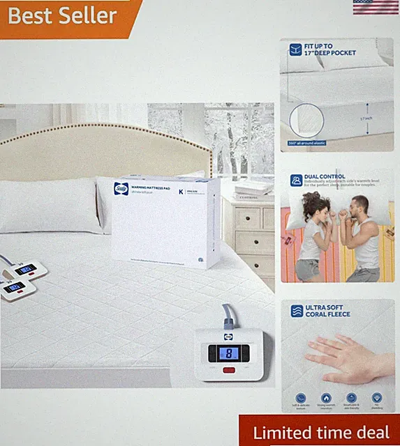 Heated Mattress Pad King Size with Plush Top, Coral Fleece Electric Bed Warme...