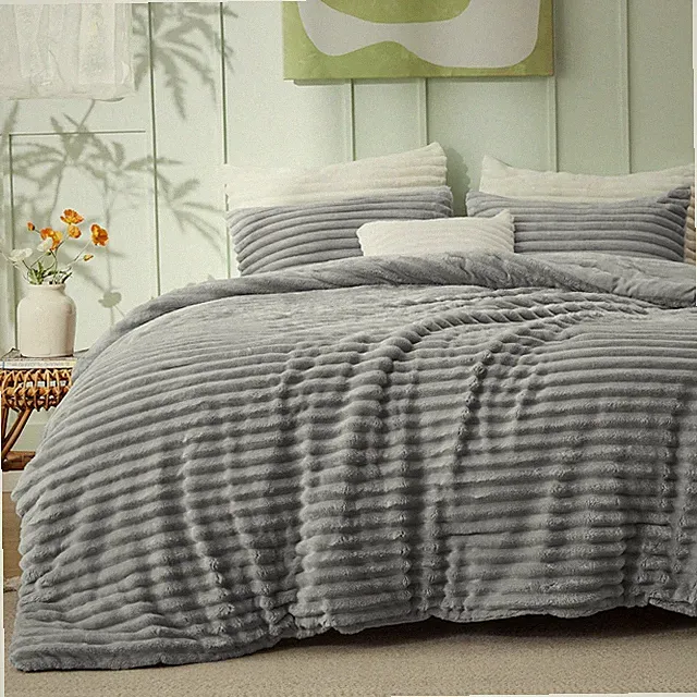 King Comforter - Gentlesoft™ 3 Pieces Double-Side Fleece Fluffy Grey Comforter S