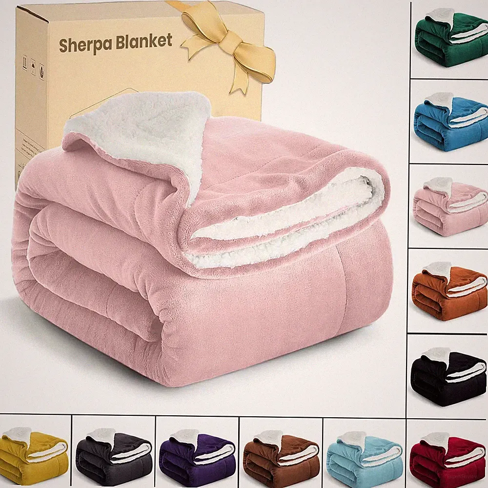 Large Bed Blanket Ultra Soft Heavy GSM Sherpa Fleece Blankets Throws Twin Queen
