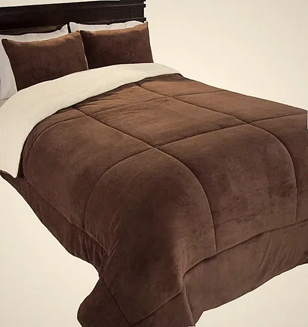 Lavish Home 3 Piece Sherpa Fleece Comforter Set Full Queen Chocolate Brown