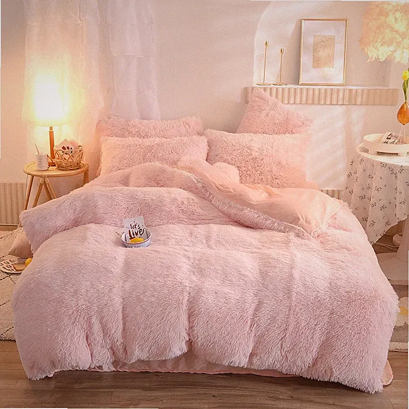 Luxury Thick Fleece Duvet Cover Queen King Winter Warm Bed Quilt Cover Pillowcas