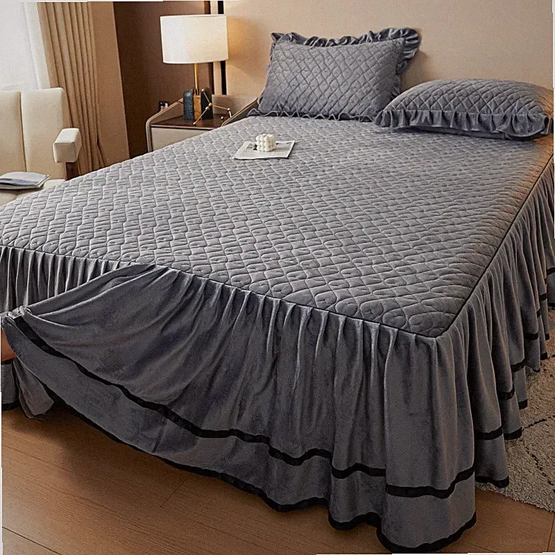 Milk Fleece Bed Skirt Thickened Mattress Protective Cover Coral Fleece Bed Skirt