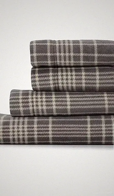 NEW CUDDLDUDS KING SIZE FLEECE SHEET SET WARM SHNEW CUDDLDUEETS GRAY PLAID PRINT