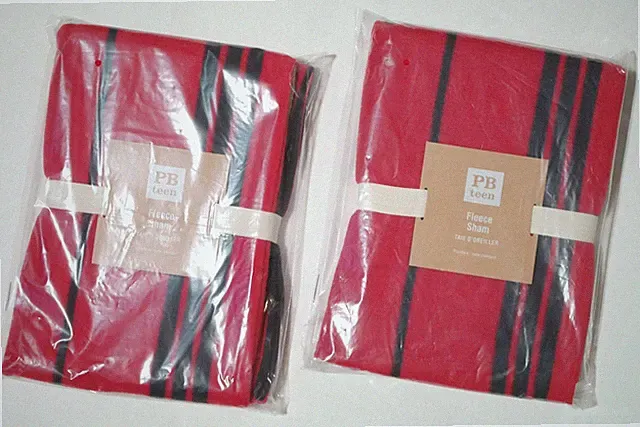 NEW Pottery Barn Teen Kids Fleece Shams Standard Striped Red/BLACK Lot of 2 RARE