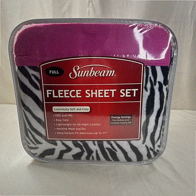 NEW Sunbeam Full Fleece Sheet Set Zebra Pink Anti-Pill Soft & Cozy Deep Pockets