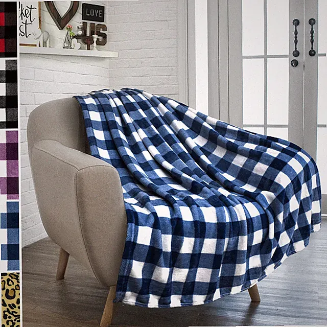 Plaid Blanket Soft Fleece Throw Buffalo Check Pattern Bedspread Sofa Couch Bed