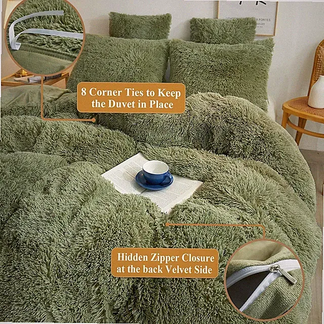 Plush duvet cover 3-piece set, fluffy fleece set (1 duvet cover + 2 pillowcases)