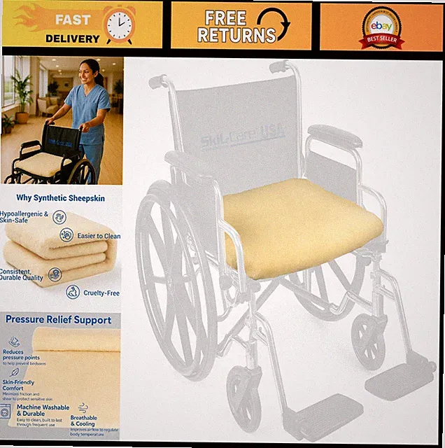 Synthetic Sheepskin Bed Sore Protector Pad 40” x 30”, Washable Pressure Relief