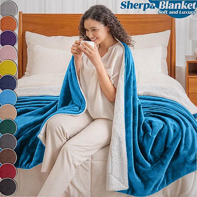 Thick Sherpa Fleece Blankets for Winter Soft Dual Sided Bedding Throw Twin Queen