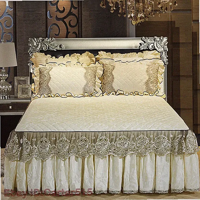 Velvet Bed Skirt Pillowcases Quilted Bedspread Lace Bedding Sheet Mattress Cover