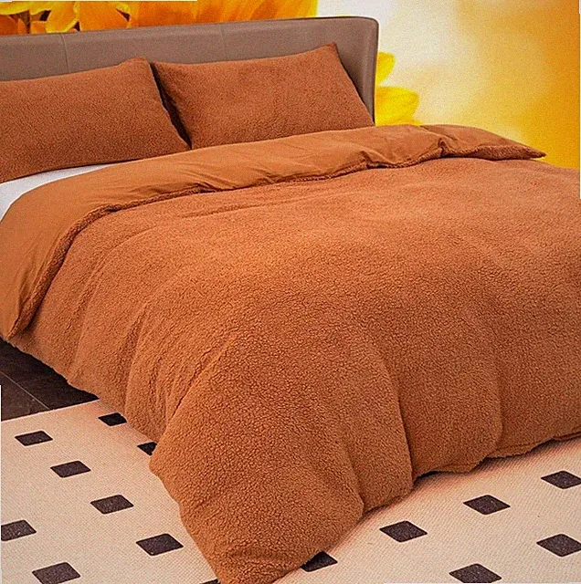Velveteen Duvet Cover, 2 Pillowcases, King Sized Luxury Coral Fleece, Brown