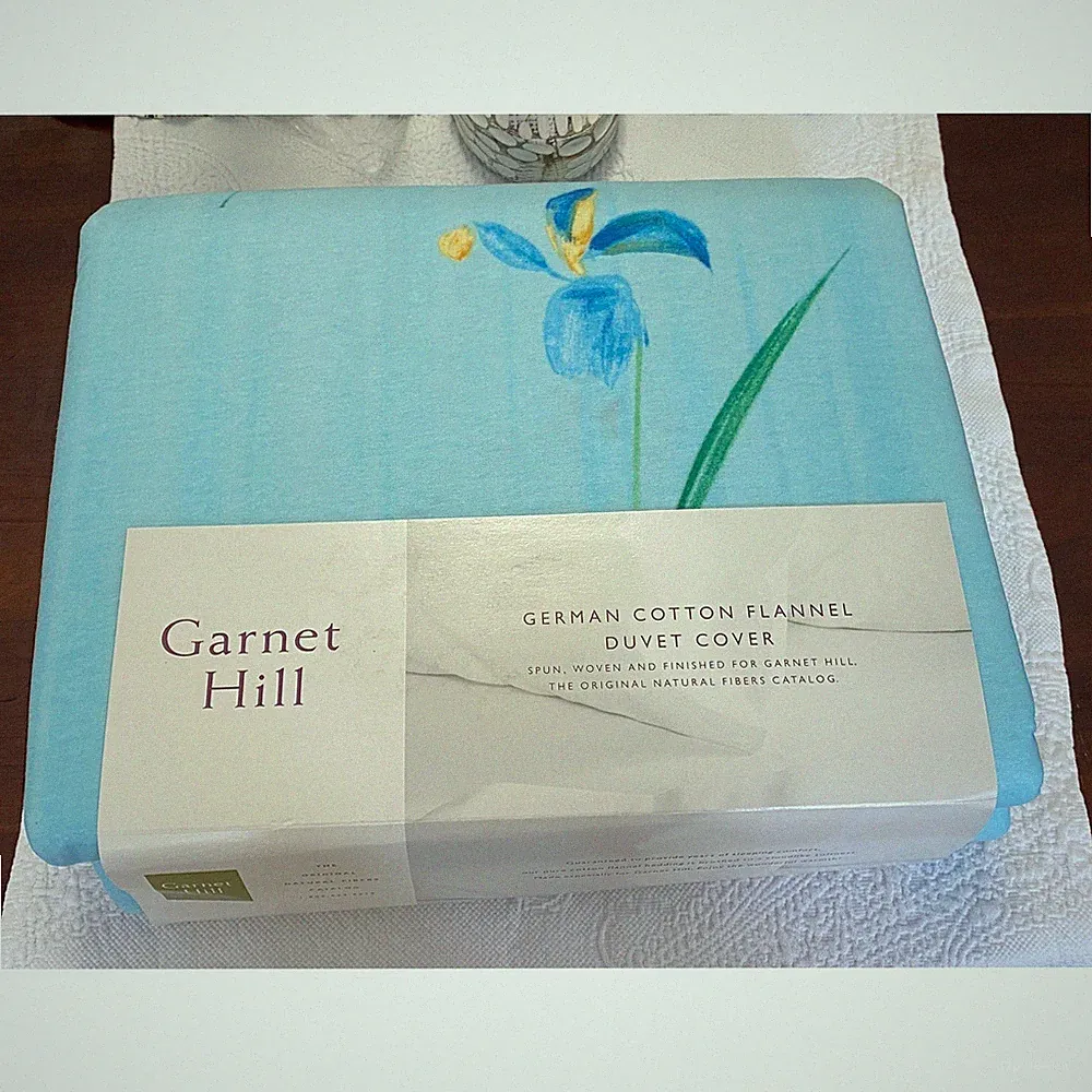 Vintage Garnet Hill Queen Duvet Cover German Flannel Iris Blue New