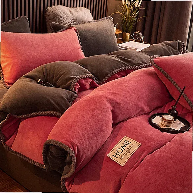 Winter Warm Coral Fleece Duvet Cover Luxury Double Bed Quilt Cover Bedding Set